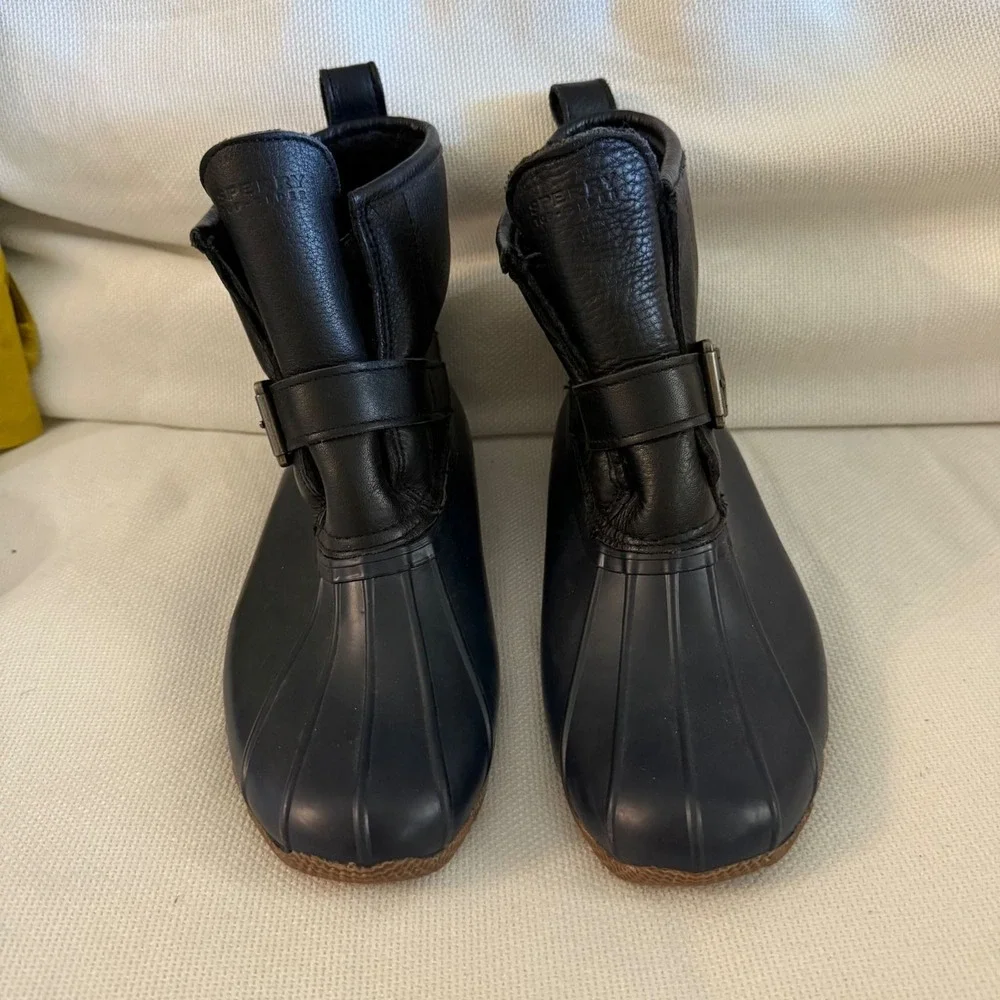 Sperry Duck Boots 100% wool waterproof leather black saltwater Chelsea sz 7